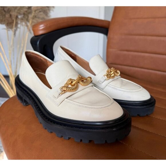 Tory Burch Cream Ivory Jessa Leather Lug Sole Loafers - Picture 1 of 9